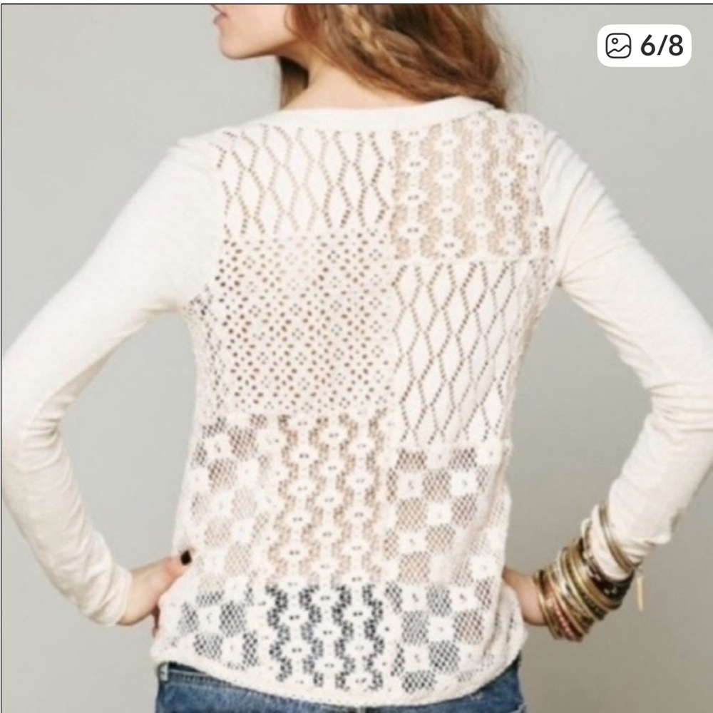 Free People Crochet-Back Long Sleeve Top
